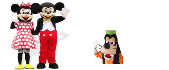 Huur Mickey Minnie Goofy kostuum voor Kinderverjaardag in Belgie